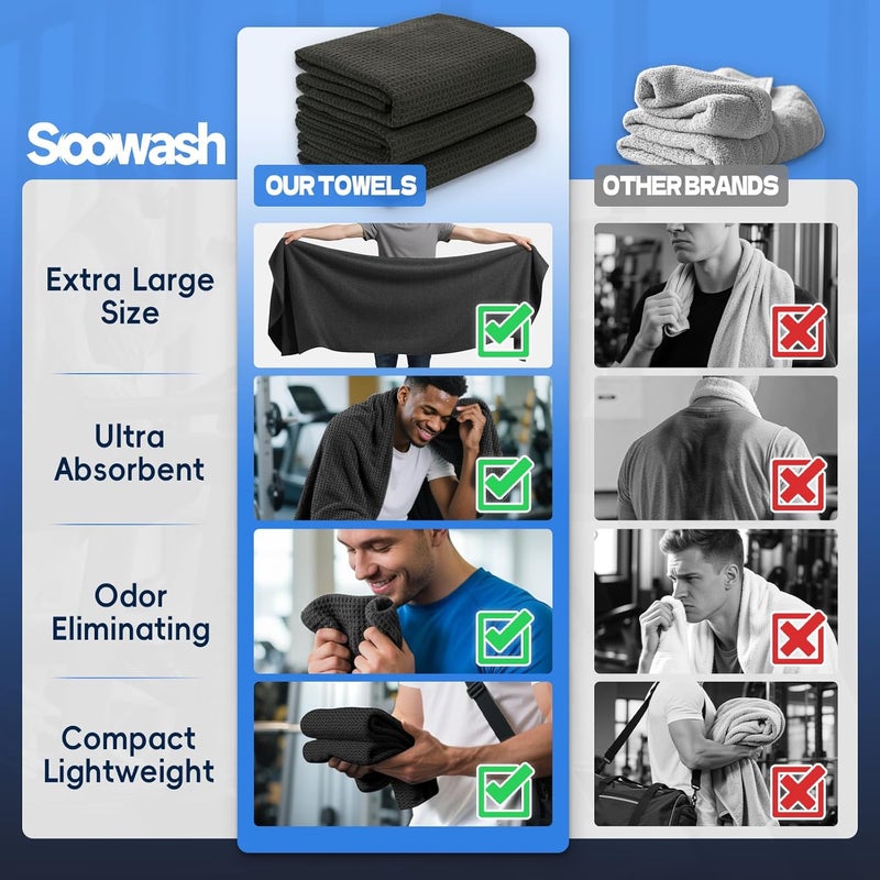 SOOWASH Microfiber Gym Towels for Showering Working Out Quick Dry Negative ions Large Middle Small Sizes Lightweight Gym Towel for Men Women Tennis Sports Towels for Body Hot Yoga Fitness Essentials - Image 4